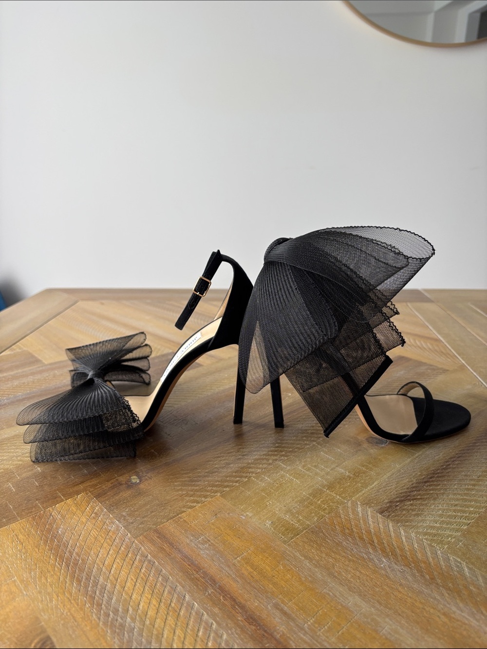 Jimmy Choo Black Tulle Bow Ankle-Strap Heels - Picture 5 of 6